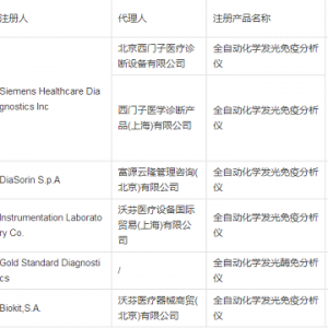 全自动化学发光测定仪产品注册证信息